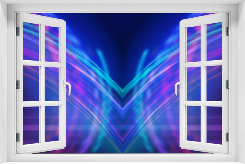 Dark abstract futuristic background with ultraviolet neon glow.  Laser neon lines, waves. Club party. 3d illustration