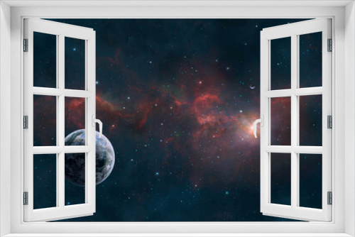 Fototapeta Naklejka Na Ścianę Okno 3D - Space background. Colorful nebula in blue and red color with two planet. Elements furnished by NASA. 3D rendering