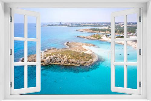 Fototapeta Naklejka Na Ścianę Okno 3D - Aerial view of the most famous beaches in Cyprus - Nissi Beach. White sand beach with azure waters. Beautiful beach and panoramic views of Cyprus