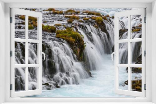 Fototapeta Naklejka Na Ścianę Okno 3D - Picturesque waterfall Bruarfoss autumn view. Season changing in southern Highlands of Iceland.