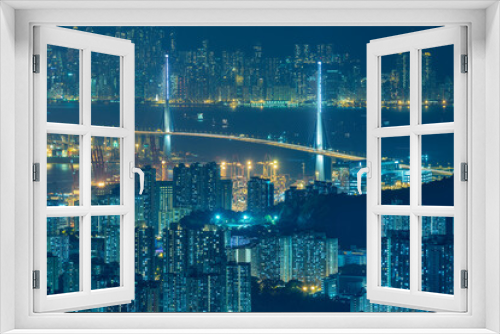 Fototapeta Naklejka Na Ścianę Okno 3D - Night scenery of aerial view of Hong Kong city