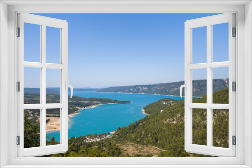 Fototapeta Naklejka Na Ścianę Okno 3D - The panoramic view of the Lac de Sainte-Croix and its green countryside in Europe, France, Provence Alpes Cote dAzur, Var in the summer on a sunny day.