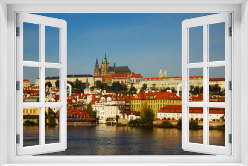 Fototapeta Naklejka Na Ścianę Okno 3D - Overview of old Prague from Charles bridge side