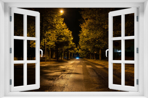 Fototapeta Naklejka Na Ścianę Okno 3D - Autumn view of empty street at night.