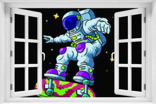 Fototapeta Naklejka Na Ścianę Okno 3D - Astronaut Playing Skateboard 