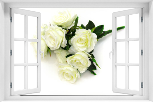 Fototapeta Naklejka Na Ścianę Okno 3D - Bouquet of artificial white roses on white background