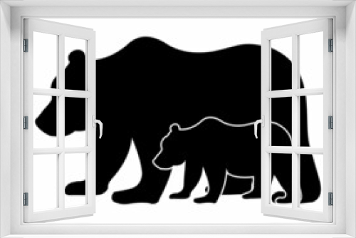 Fototapeta Naklejka Na Ścianę Okno 3D - Wild Animal Big bear with a small bear cub, black isolated silhouette icon