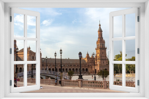 Fototapeta Naklejka Na Ścianę Okno 3D - Seville, Spain - Sept. 24, 2013: View of the Plaza de España, a plaza in the Parque de María Luisa in Seville, Spain. It was built in 1928 for the Ibero-American Exposition of 1929