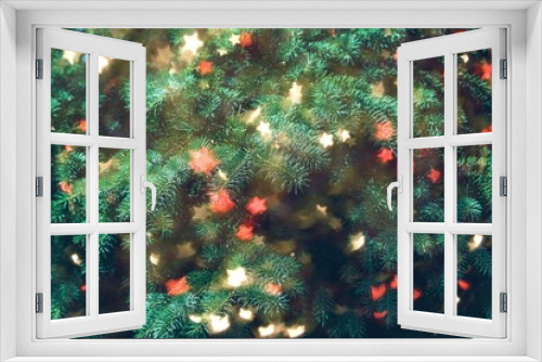 Fototapeta Naklejka Na Ścianę Okno 3D - Christmas and New year with fir brunches and lights.