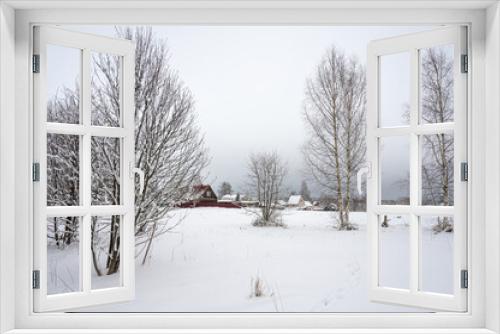 Fototapeta Naklejka Na Ścianę Okno 3D - Winter landscape, snow-covered village, peace and quiet