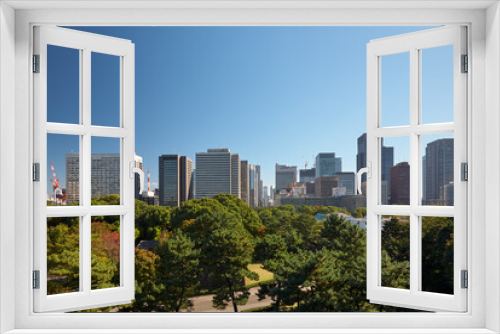 Fototapeta Naklejka Na Ścianę Okno 3D - Skyscrapers of Marunouchi district, viewed from Imperial Palace