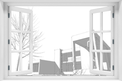 Fototapeta Naklejka Na Ścianę Okno 3D - Modern house building architecture 3d illustration