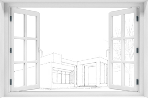 Fototapeta Naklejka Na Ścianę Okno 3D - Modern house building architecture 3d illustration