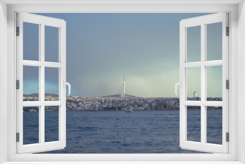 Fototapeta Naklejka Na Ścianę Okno 3D - Camlica Tower, Bosphorus View and Rain Clouds on the Background