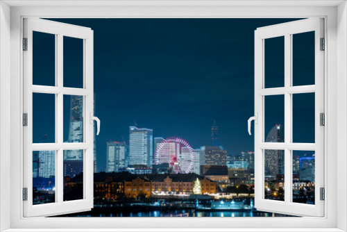 Fototapeta Naklejka Na Ścianę Okno 3D - 神奈川県横浜市大さん橋から見たみなとみらいの全館点灯した夜景