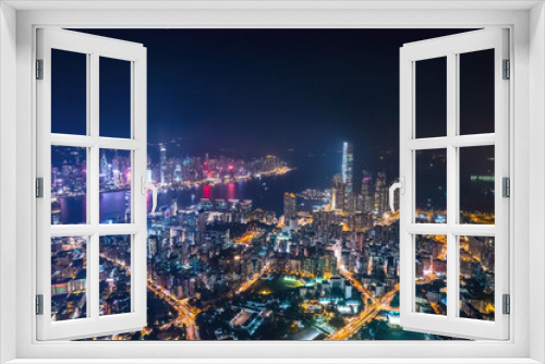 Fototapeta Naklejka Na Ścianę Okno 3D - cyberpunk mood of the nightscape of Kowloon downtown area, Hong Kong, panorama