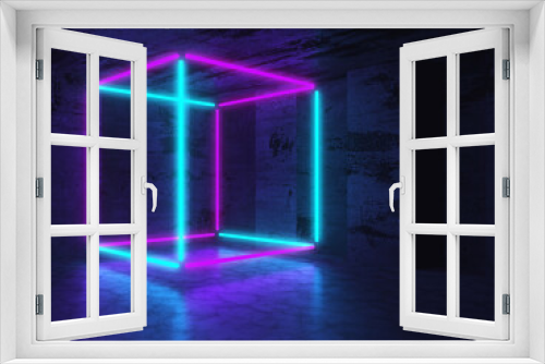 Fototapeta Naklejka Na Ścianę Okno 3D - Futuristic Modern  Neon Glowing Design Architecture