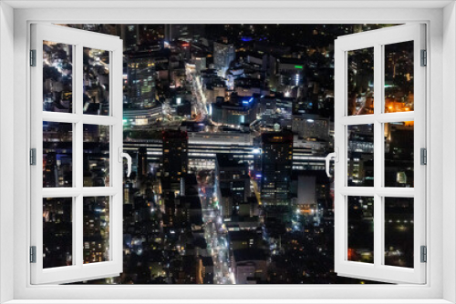 Fototapeta Naklejka Na Ścianę Okno 3D - 夜の静岡駅付近を南側から空撮