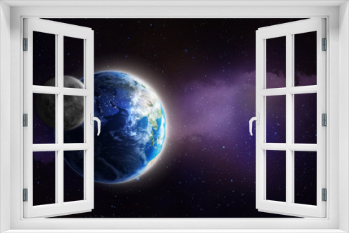 Fototapeta Naklejka Na Ścianę Okno 3D - Moon and Earth