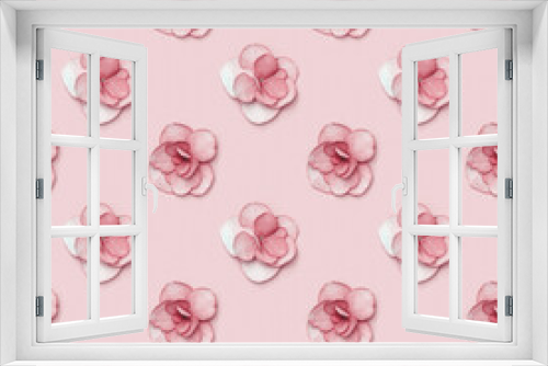 Fototapeta Naklejka Na Ścianę Okno 3D - Minimal floral design pattern with fresh Hydrangea pink flower, romance monochrome Holiday concept with plain flowers for Mothers or Womens day, Valentines celebration. Flowery composition