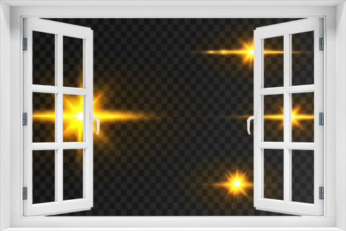 Fototapeta Naklejka Na Ścianę Okno 3D - Bright yellow light effect. The star flashed with sparkles with many particles. Vector.