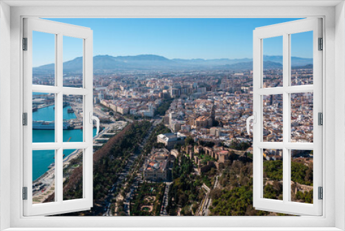 Fototapeta Naklejka Na Ścianę Okno 3D - Aerial photo from drone to of Malaga the port, bullfighting arena ,Malaga old town and the new residential areas of Malaga.Spain,Costa del sol, Andalusia (Series)