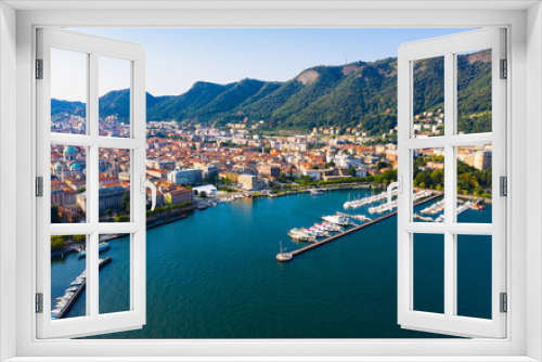 Fototapeta Naklejka Na Ścianę Okno 3D - Aerial view of city center Como with embankment of lake Como. Italy