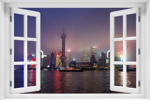 Fototapeta Naklejka Na Ścianę Okno 3D - Shanghai Cityscape Panorama of Pudong Financial district in foggy night