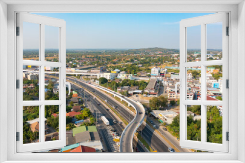 Fototapeta Naklejka Na Ścianę Okno 3D - Aerial view of residential buildings, Ratchaburi skyline, Thailand. Urban city in Asia. Architecture landscape background.