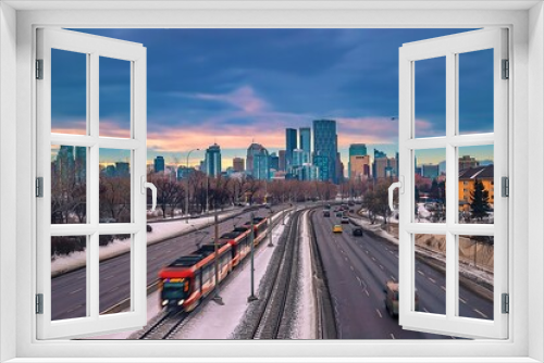 Fototapeta Naklejka Na Ścianę Okno 3D - Roads To Downtown Calgary In The Winter