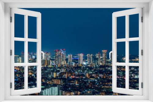 Fototapeta Naklejka Na Ścianę Okno 3D - Panoramic image of Tokyo and Kanagawa residential area night view in Japan.