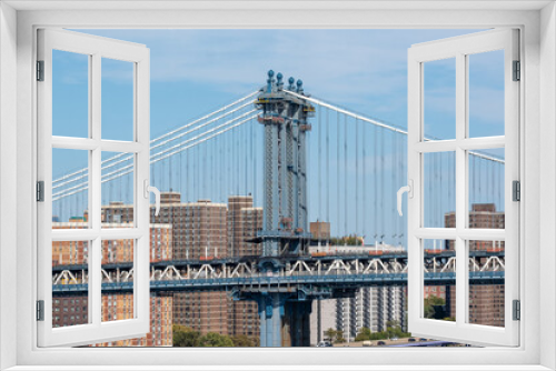 Fototapeta Naklejka Na Ścianę Okno 3D - New York City skyline Manhattan town panoramic view Brooklyn Bridge World Trade Center. Vertical photo.	
