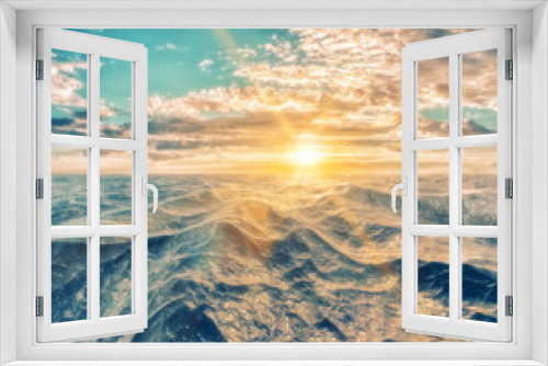 Fototapeta Naklejka Na Ścianę Okno 3D - Sunburst over rough, choppy seas at dawn or dusk