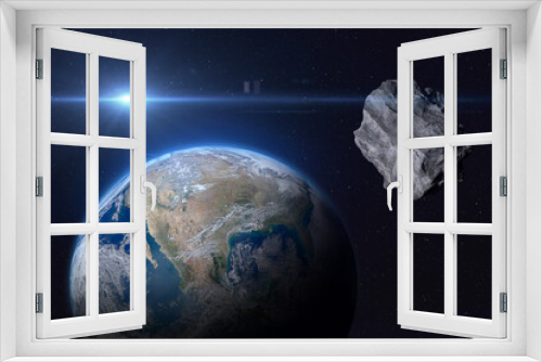 Fototapeta Naklejka Na Ścianę Okno 3D - Planet Earth and asteroid. Elements of this image furnished by NASA.