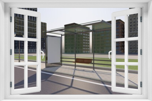 Fototapeta Naklejka Na Ścianę Okno 3D - Bus Stop Bus Shelter Mockup 3D Rendering