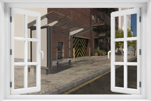 Fototapeta Naklejka Na Ścianę Okno 3D - Bus Stop Bus Shelter Mockup 3D Rendering