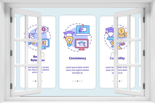 Advantages of elearning onboarding mobile app screen. Online education walkthrough 5 steps graphic instructions pages with linear concepts. UI, UX, GUI template. Myriad Pro-Bold, Regular fonts used