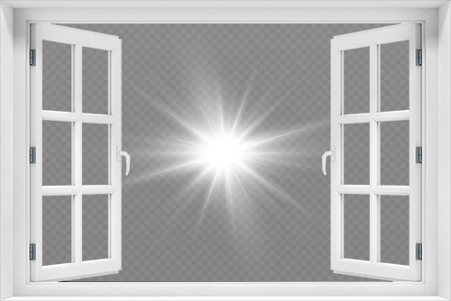 Fototapeta Naklejka Na Ścianę Okno 3D - Light effect. Bright Star. Light explodes on a transparent background. Bright sun.