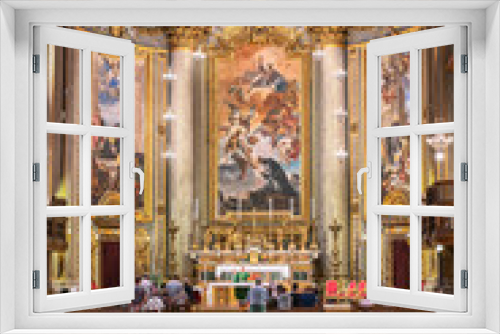 Rome, Italy - October 13, 2019 - view of the majestic interior of the catholic church during worship