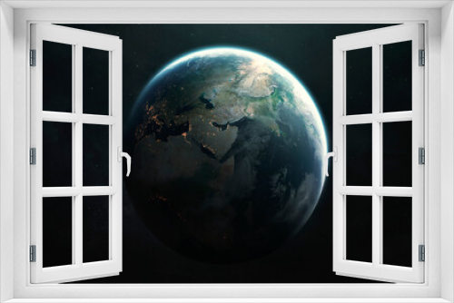 Fototapeta Naklejka Na Ścianę Okno 3D - Africa, Europe, Asia. Planet Earth and Moon view from space. Elements of image provided by Nasa