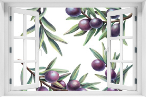 Fototapeta Naklejka Na Ścianę Okno 3D - Watercolor set of olive branches with purple fruits. Hand painted illustration with purple olive fruit and tree branches isolated on white background. 