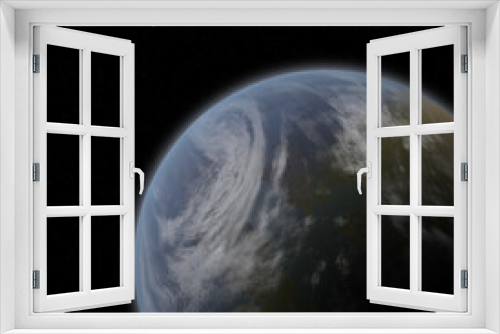 Fototapeta Naklejka Na Ścianę Okno 3D - Blue-Green Alien Planet with Starfield Background, 3d digitally rendered science fiction illustration