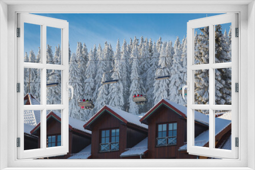 Fototapeta Naklejka Na Ścianę Okno 3D - Zimowy krajobraz ośnieżonych drzew
