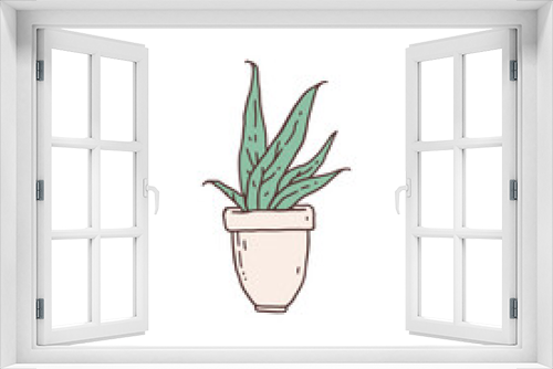 Fototapeta Naklejka Na Ścianę Okno 3D - sansevieria trifasciata houseplant. Indoor potted plant vector outline doodle illustration.