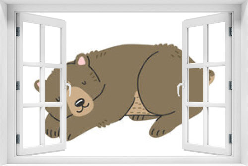 Fototapeta Naklejka Na Ścianę Okno 3D - Sleeping cute brown bear in cartoon style. Vector isolated illustration with an animal.