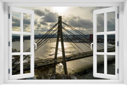 Fototapeta Naklejka Na Ścianę Okno 3D - Aerial view of a transport bridge in winter