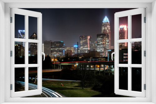 Fototapeta Naklejka Na Ścianę Okno 3D - Charlotte Skyline Long Exposure Night