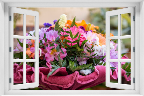 Fototapeta Naklejka Na Ścianę Okno 3D - Beautiful color of shades, textures and nuances in a set of ornamental bouquets with flowers of all varieties and sizes completely harmonized