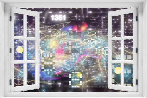 Fototapeta Naklejka Na Ścianę Okno 3D - Neural network 3D illustration. Big data and cybersecurity