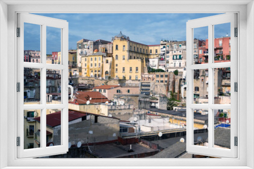 Fototapeta Naklejka Na Ścianę Okno 3D - Old overcrowded apartment houses with balconies - dense living in overpopulated Napoli center, Italy
